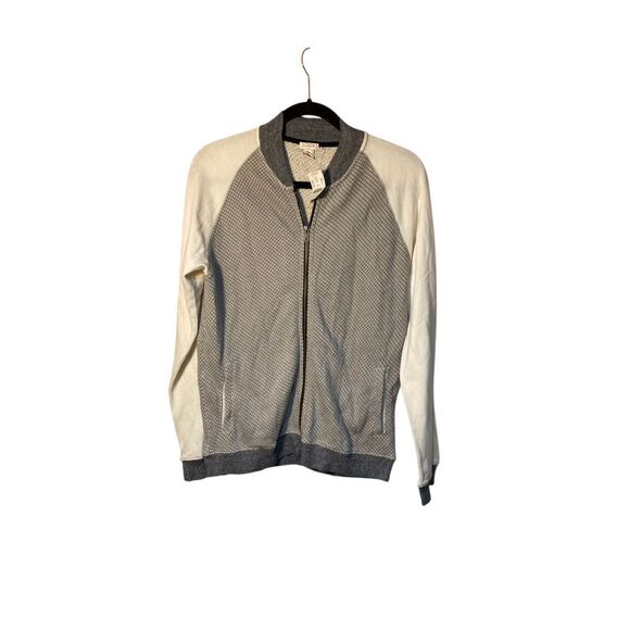 NWT J.Crew, women’s gray and white front zip cardigan, sweater SM - Picture 1 of 5